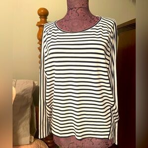 Chico's black and white striped long sleeve crew neck soft knit shirt Size 2 M/L